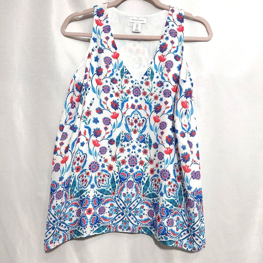 Adrienne Vittadini Womens Small Sleeveless Lined Blouse Tank V Neck Flowy Floral